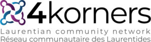 Logo of 4Korners with text: Laurentian Community Network translated in French to Reseau communautaire des Laurentides